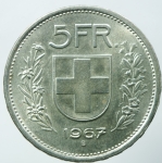 reverse: Monete Estere.Svizzera.Ag.5 Franchi 1967.Peso 15,00 gr.qFDC