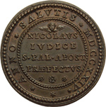reverse:  Sede Vacante 1724 Medaglia emessa dal Prefetto dei Sacri Palazzi Apostolici, mons. Nicolò del Giudice.