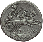 reverse:  Decimius Flavus. Denario, 150 a.C.
