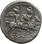 reverse:  L. Sempronius Pitio. Denario, 148 a.C.