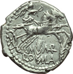 reverse:  M. Marcius Mn. f. Denario, 134 a.C.