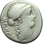 obverse:  T. Carisius. Denario, 46 a.C.