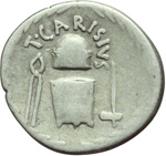 reverse:  T. Carisius. Denario, 46 a.C.