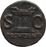 reverse:  Augusto (27 a.C-14 d.C). Asse, emesso da Tiberio.