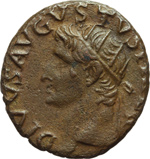 obverse:  Augusto (27 a.C-14 d.C). Asse emesso da Tiberio.