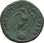 reverse:  Augusto (27 a.C-14 d.C). Asse emesso da Tito, 80-81 d.C.