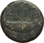 reverse:  Augusto e Agrippa. AE 25mm. Nemausus, Gallia.