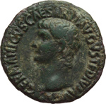 obverse:  Germanico, figlio di Nero Claudio Druso e Antonia (deceduto nel 19 d.C). Asse, emesso da Caligola.