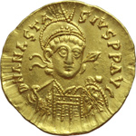 obverse:  Anastasio I (491-518). Solido, Costantinopoli.
