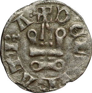 obverse: Neopatras. Angelo II Comneno (1303-1318). Denaro tornese.    Schl.  XIII, 18. MI. g. 0.68   RR.  BB/BB+.  