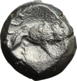 reverse: Anonymous.  AE Unit, Neapolis mint, after 276 BC. Obv. Female head right. Rev. Lion walking right; in exergue, [ROMANO]. Cr. 16/1a. HN Italy 276. AE. g. 11.69  mm. 20.00   Glossy dark green patina. VF. 
