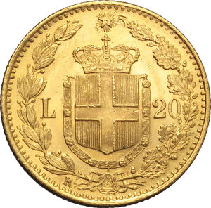 reverse: Regno di Italia. Umberto (1878-1900). 20 lire 1882.    Pag. 578. Mont.16. AU.      FDC.  