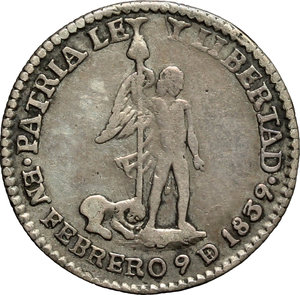 reverse: Bolivia.   Medal 1839: Regeneration de Bolivia.    AG.   mm. 20.50  R.   