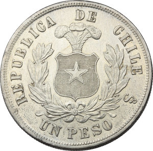 obverse: Cile.   Peso 1883.   KM 142.1. AG.      Good VF. 