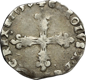 reverse: France. Charles X (1589-1590).  1/8 d écu, 1590.   Dupl. 1178. AG. g. 4.74     About VF. 
