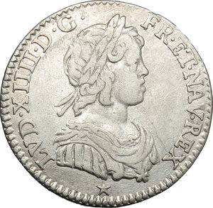 obverse: France. Louis XIV (1643-1715).  1/12 d écu à la mèche longue, 1644 Lyon.   Camm. F7. AG. g. 2.26  mm. 21.00    VF. 
