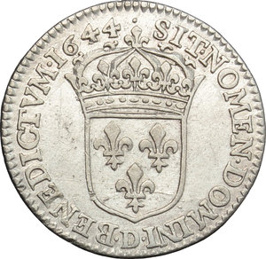 reverse: France. Louis XIV (1643-1715).  1/12 d écu à la mèche longue, 1644 Lyon.   Camm. F7. AG. g. 2.26  mm. 21.00    VF. 
