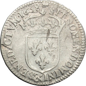 reverse: France. Louis XIV (1643-1715).  1/12 d écu à la mèche longue, 1658 Aix.   Camm. F8. AG. g. 2.25  mm. 21.00    VF. 
