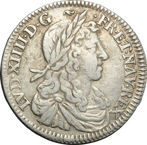 obverse: France. Louis XIV (1643-1715).  1/12 d écu à la mèche longue, 1659 Rouen.   Camm. F11. AG. g. 2.27  mm. 21.00    Good VF. 