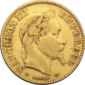 obverse: France. Napoleon III (1852-1870).  10 francs 1864 BB.   Fr. 587. AV.      VF. 