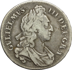 obverse: Great Britain. William III (1694-1702).  Crown 1695.   KM 486. AG.     Engraved letters WA and B on obverse. About VF. 
