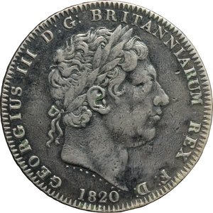 obverse: Great Britain. George III (1760-1820).  Crown 1820.   KM 675. AG.      VF. 