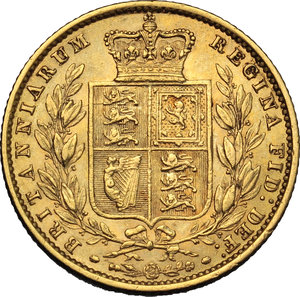 reverse: Great Britain. Victoria (1837-1901).  Sovereign 1858.   Fr. 387e. AV.      VF. 
