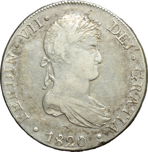 obverse: Peru . Ferdinand VII (1808-1833).  8 reales 1820 J. P.  (Lima).   Cal. 488. AG.      VF. 