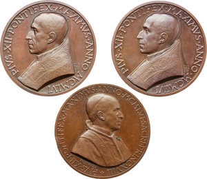 obverse: Pio XII (1939-1958). Lotto di 3 medaglie straordinarie 1956.     AE.      SPL+.  