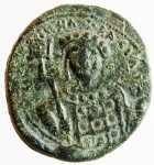 obverse: Bizantini. Michele VII. 1071-1078 d.C. Follis. Ae. D/ Busto di Cristo. R/ Michele VII con labaro. Peso 5,10 gr. Diametro 24,57 mm. BB. Patina Verde.w