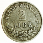 reverse: Casa Savoia. Vittorio Emanuele II. 1861-1878. 2 lire 1863 Napoli. AG. Pag. 508. Mont. 198. MB+. NC.w