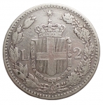 reverse: Casa Savoia - Umberto I. 1878-1900. 2 Lire 1881. Ag. BB.