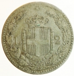 reverse: Casa Savoia. Umberto I. 1878-1900. 2 Lire 1884. Roma. Ag. Peso 10,00 gr. Diametro 27,50 mm. qBB.