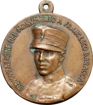 obverse: Francesco Baracca (1888-1918). Medaglia con appiccagnolo, A. XIV, per l inaugurazione del monumento a Lugo.     AE.   mm. 30.00 Inc. S. Johnson.   BB.
