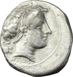 obverse: Italy. Central and Southern Campania, Neapolis.   AR Didrachm, c. 300-275 BC. Obv. Female head right, behind, astragalos; below, APTEMI. Rev. Man-faced bull right, crowned by Nike; below, ΘE; in exergue, NEOΠOΛITΩN. Sambon 463. HN Italy 579. AR. g. 7.06  mm. 20.00    Good VF.