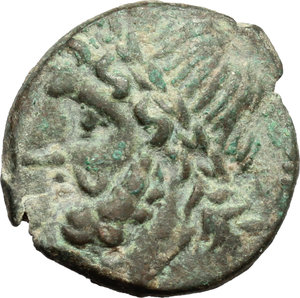 obverse: Italy. Northern Apulia, Arpi.   AE 21 mm. c. 325-275 BC. Obv. Laureate head of Zeus left; behind, thunderbolt. Rev. Boar right; above, spear; ethnic in exergue. HN Italy 642. SNG ANS 639. AE. g. 8.32  mm. 21.00   Sharply struck. Earthen olive green patina with lighter highlights. EF.