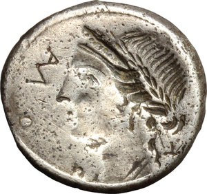 reverse: Man. Aemilius Lepidus.  AR Brockage Denarius, 114-113 BC. Obv. Laureate and diademed bust of Roma slightly draped right; before, ROMA; behind, X. Rev. Incuse of obverse. Cf. Cr. 291/1. Cf. B.7. AR. g. 3.74  mm. 18.00   A superb example, prettily toned. About EF.