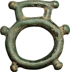 reverse: Celtic Coinage. Eastern Europe, Uncertain Tribe.  AE Ring Money, 2nd century BC.    AE.   mm. 50.00  RR. Very rare. Superb emerald green patina.