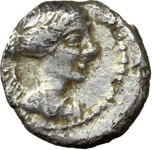 obverse: Q. Titius.  AR Quinarius, 90 BC. Obv. Draped bust of Victory right. Rev. Pegasus right; below, Q. TITI. Cr. 341/3. B. 3. AR. g. 1.85  mm. 18.00   Nicely toned. Good VF.