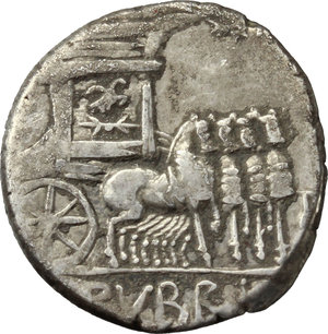 reverse: L. Rubrius Dossenus.  AR Denarius, 87 BC. Obv. Veiled and diademed head of Juno right, with sceptre on left shoulder; behind [DO]S. Rev. Triumphal chariot with side panel decorated with eagle; above, Victory flying right. In exergue, L. RVBRI. Cr. 348/2. B. 2. AR. g. 4.76  mm. 17.00    VF.