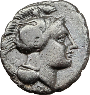 obverse: Italy. Southern Lucania, Thurium.   AR Triobol, c. 400-350 BC. Obv. Head of Athena right, wearing Attic helmet decorated with Scylla. Rev. ΘΟΥΡΙΩΝ. Bull butting right; in exergue, fish right. HN Italy 1806. SNG Ashmolean 1025. AR. g. 0.75  mm. 12.00    About VF.