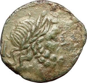 obverse: Italy. Bruttium, Vibo Valentia.   AE As, c. 193-150 BC. Obv. Head of Jupiter right; behind, mark of value I. Rev. VALENTIA. Winged thunderbolt; above, mark of value I and wreath. HN Italy 2262. SNG ANS 502-3. AE. g. 10.21  mm. 26.00   Broad flan and full weight. Olive green patina. VF.