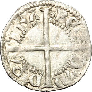 obverse: Aquileia. Bertrando di S. Genies (1334-1350). Denaro.    Bern. 44. AG. g. 1.20  mm. 18.00    qSPL.