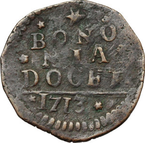 reverse: Bologna.  Lotto di 4 monete: quattrino 1604. 1612, 1691 e 1713. In aggiunta mezzo baiocco per Ravenna.     AE.