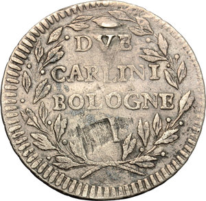 reverse: Bologna. Governo Popolare (1796-1797). Da 2 carlini.    Pag. 41a. MIR 60. AG. g. 5.24  mm. 27.00  RRR. Difetti da conio BB.