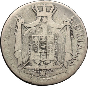 reverse: Bologna. Napoleone (1804-1815). 5 lire 1809.    Pag. 48. Mont. 77. AG.   mm. 36.00  R.  MB.