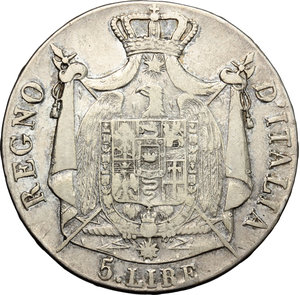 reverse: Bologna. Napoleone (1805-1814). 5 lire 1810.    Pag. 49. Mont. 78. AG.   mm. 36.00  R.  qBB-BB.