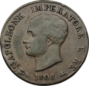 obverse: Bologna. Napoleone (1805-1814). Soldo 1808 B.    Pag.66. Mont.111. AE.   mm. 27.00    SPL.