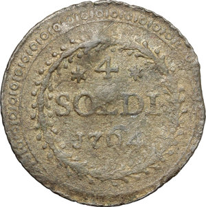 reverse: Corte. Pasquale Paoli, Generale (1762-1768). 4 soldi 1764.    MIR 4/3. MI. g. 1.63  mm. 20.00  R.  qBB-BB.