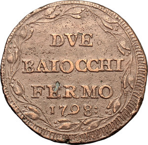 reverse: Fermo. Repubblica Romana (1798-1799). 2 baiocchi 1798.     AE. g. 2.86  mm. 36.00    BB.